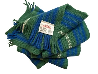 Cachecol Hamilton verde antigo dos anos 80 malha com nervuras 100% lã feito na Escócia 69"" - Imagem 1 de 4