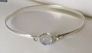 Moonstone Bangle Gemstone 925 Sterling Silver Handmade Beautiful Bangle MK* - Picture 1 of 8