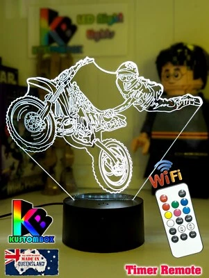 MOTOCROSS DIRT BIKE PERSONLISED 3D LED Night Light 7 Colour Change Room Lamp - Image 1 of 4
