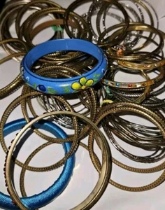 Fashion Jewelry Thin Metal Bangle Bracelets Gold Silver Mix Lot of 110+ Monet - Picture 1 of 12