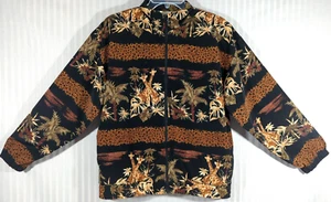 Erin London Womens Jacket Sz M Lightweight Zip Animal Leopard Safari Palm Tree - Picture 1 of 18