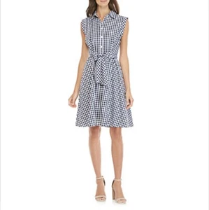 CupioGingham Cintura Corbata Vestido Blanco y Negro a Cuestas Talla M - Imagen 1 de 10