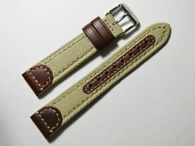 22mm Hadley-Roma MS868 Mens Khaki Tan Canvas and Leather Watch Band Strap - Image 1 of 3