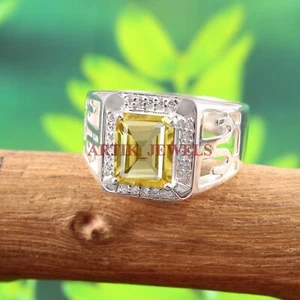 Natural Lemon Quartz Gemstone with 925 Sterling Silver Ring for Men's #5231 - Bild 1 von 4