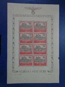 WWII Third Reich Occup. Generalgouvernement Rare Sheet Castlle MNH  Nr 1 - Picture 1 of 2