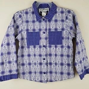 Catherine Rebecca Vtg Button Up Front Girls Blue Cotton Snowman Shirt Sz 6 6X - Picture 1 of 3