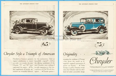 Chrysler 65 Business 1928 cupé Rumble Seat 75 sedán real anuncio de arte de auto vintage Foto 1 de 3