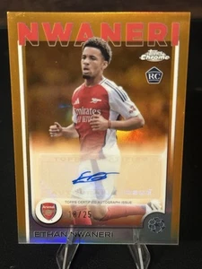 2024-25 Topps Chrome UEFA Ethan Nwaneri RC Rookie Auto True Orange Rifrattore /25 - Foto 1 di 2