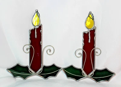 Лот из 2 винтажных свинцовых витражных свечей ловец солнца рождественский праздничный декор - Изображение 1 из 4