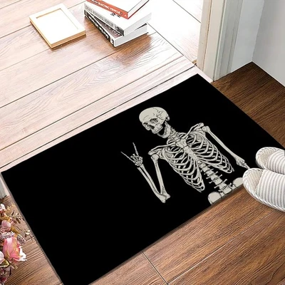 Funny Skull Skeleton Door Mats, Indoor/Outdoor Welcome Mat, Non-Slip, Absorbe... - Image 1 of 4