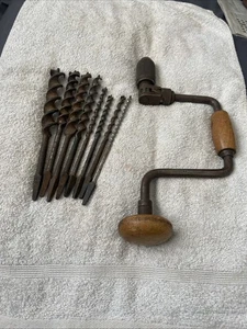 Vintage Stanley No.144/10” Ratchet Carpenters Brace With 8 Auger Bits ,1/4-1” . - Picture 1 of 3