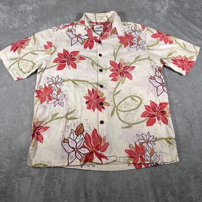 Camisa para hombre Kahala Hawaii grande azul flor de pascua Navidad manga corta abotonada Foto 1 de 4