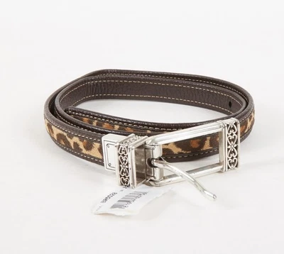 Brighton Faux Leopard Print Reversible To Brown Leather Skinny Belt Size 32 - Image 1 of 4