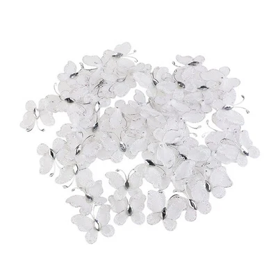  50 Pcs Fabric Butterflies Crafts Wire Wedding Home Decor Decoration - Image 1 of 4