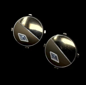 Vintage Foster Round Cufflinks Silver Tone Diamond Detail Art Deco Style 20mm - Picture 1 of 9
