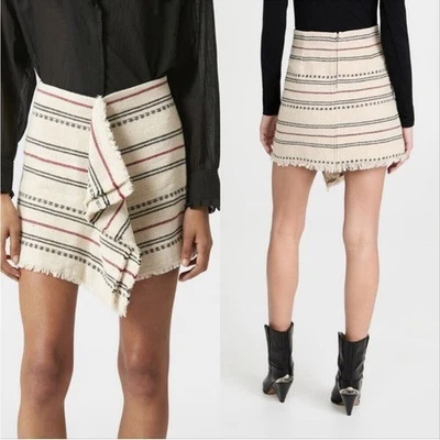 NWT Isabel Marant Etoile Jiloa Woven Striped Fringe Faux Wrap Mini Skirt Beige 8 - Image 1 of 4