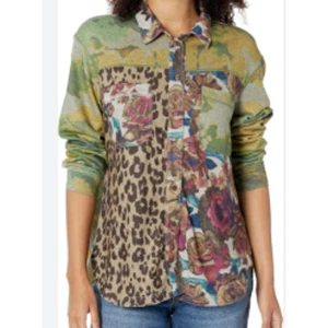 Tru Luxe Jeans Colorblock Button Front Knit Shirt sz L - Picture 1 of 4