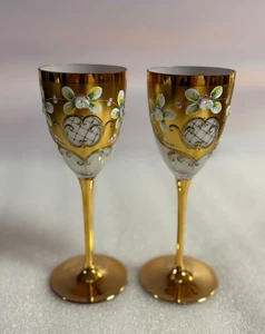 Böhmisches Emaille Gold handbemalt Blume Weinglas Tre Fuochi Stil - Bild 1 von 9