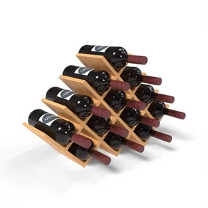 13 Bottle Bamboo Small Wine Rack for Countertop, No Tools Assembly, Modern La... - Picture 1 of 8