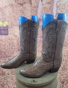 Botas vaqueras occidentales para hombre hechas a mano Justin pluma completa y avestruz suave 9,5 E - Imagen 1 de 18