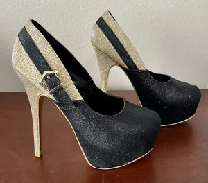 Mascotte Stiletto Black/Gold Women’s Shoes Size 9 - Preowned - Picture 1 of 4