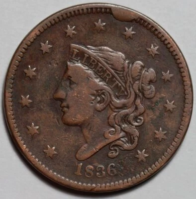 1836 Coronet Head Large Cent (N-6) - Wavy Head - US 1c Copper Coin - Image 1 of 4