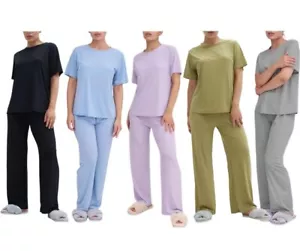 4 Piece: Talmont Womens Silky Short Sleeve Pajama Set - Picture 1 of 10