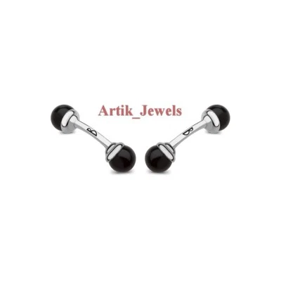 Gemelli In Onice Nero Naturale Con Placcatura In Oro Bianco 14K #703 - Immagine 1 di 4