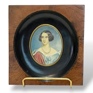 Antique 19th Century French Miniature Painting on Bone Portrait of Madame Bonnet - Picture 1 of 9