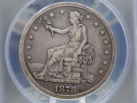 1878 "S" U.S. Silver TRADE One Dollar $1 ANACS VF25 Very Fine #762 ECC&C, Inc Cover