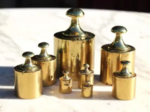 Antique Brass Weights Set of Eight - 5 Grams To 250 Grams - Picture 1 of 15