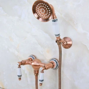 Red Copper Antique Dual Ceramic Handle Bath Shower Mixer Tap w /Hand Spray - Picture 1 of 7