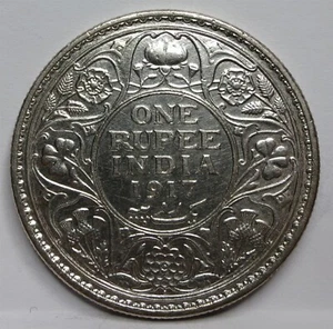 INDIA BRITISH 1 Rupee 1917 B XF/ AU Mumbai Bombay King George Silver Empire #F61 - Picture 1 of 6