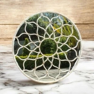 Framed Round Mirror Wall Mounted Cast Iron Large Mirror Indoor Outdoor Garden - Picture 1 of 7