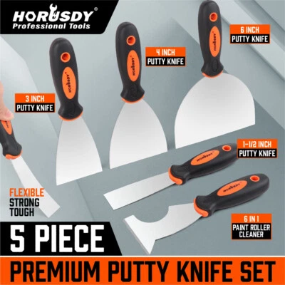 5 Pcs Putty Knife Set Drywall Knife Painter Stainless steel 1.5" 3" 4" 6" 6 in 1 - Image 1 of 4