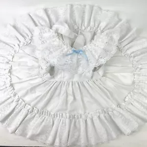 Vintage Mini World Pinafore Apron Dress Girls 2T White Lace Ruffle Trim - Picture 1 of 7