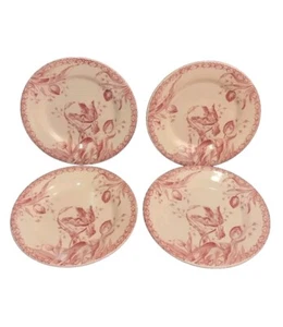 Lot 4 Assiettes Porcelaine Opaque GIEN "Tulipes" Couleur Rose Rare - Foto 1 di 15