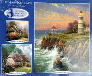 Ceaco Thomas Kinkade  Three Full Size Jigsaw Puzzles 100/300/500 - Picture 1 of 4