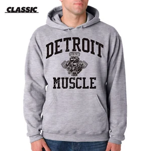 DETROIT MUSCLE DEPT GRAY CLASSIC HOODIE Motor City 313 Red Wings Lions Pistons - Picture 1 of 4