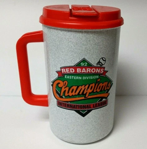 Red Barons Minor League Baseball 32oz Whirley Thermo Coffee Mug Cup 1992 Coors Cover
