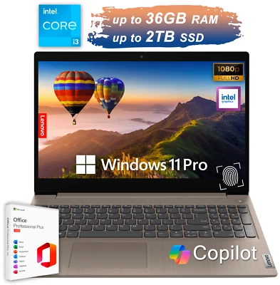 Lenovo IdeaPad Laptop 15.6" FHD FPR Intel i3 Upto 36GB RAM 2TB SSD Office 2024 - Image 1 of 4