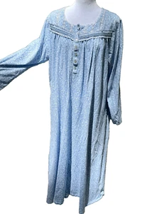 Eileen West Long Nightgown Classic Ballet Cotton Soft Blue White Cottage XL + - Picture 1 of 11