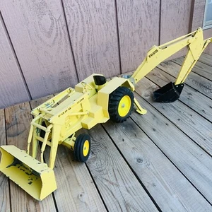 Vintage Toy Tractor Ford 7500 Front End Loader Backhoe Outriggers Die Cast Metal - Picture 1 of 19