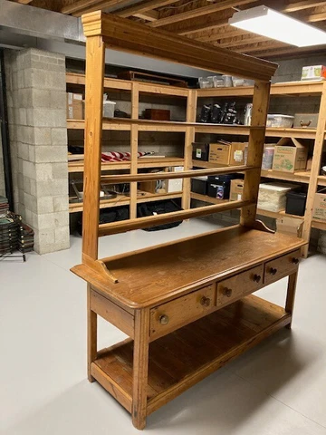 Antiq Step back Pine Welsh Hutch Food Dresser Cupboard Cabinet Buffet PLATE RACK Cover