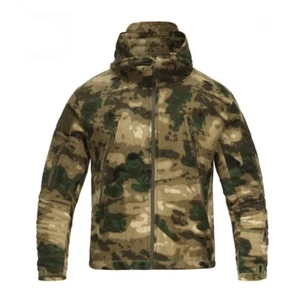 Fleece Camouflage Jacke mit Kapuze Herren Damen mehrere Taschen Mantel Outdoor Trekking - Bild 1 von 27