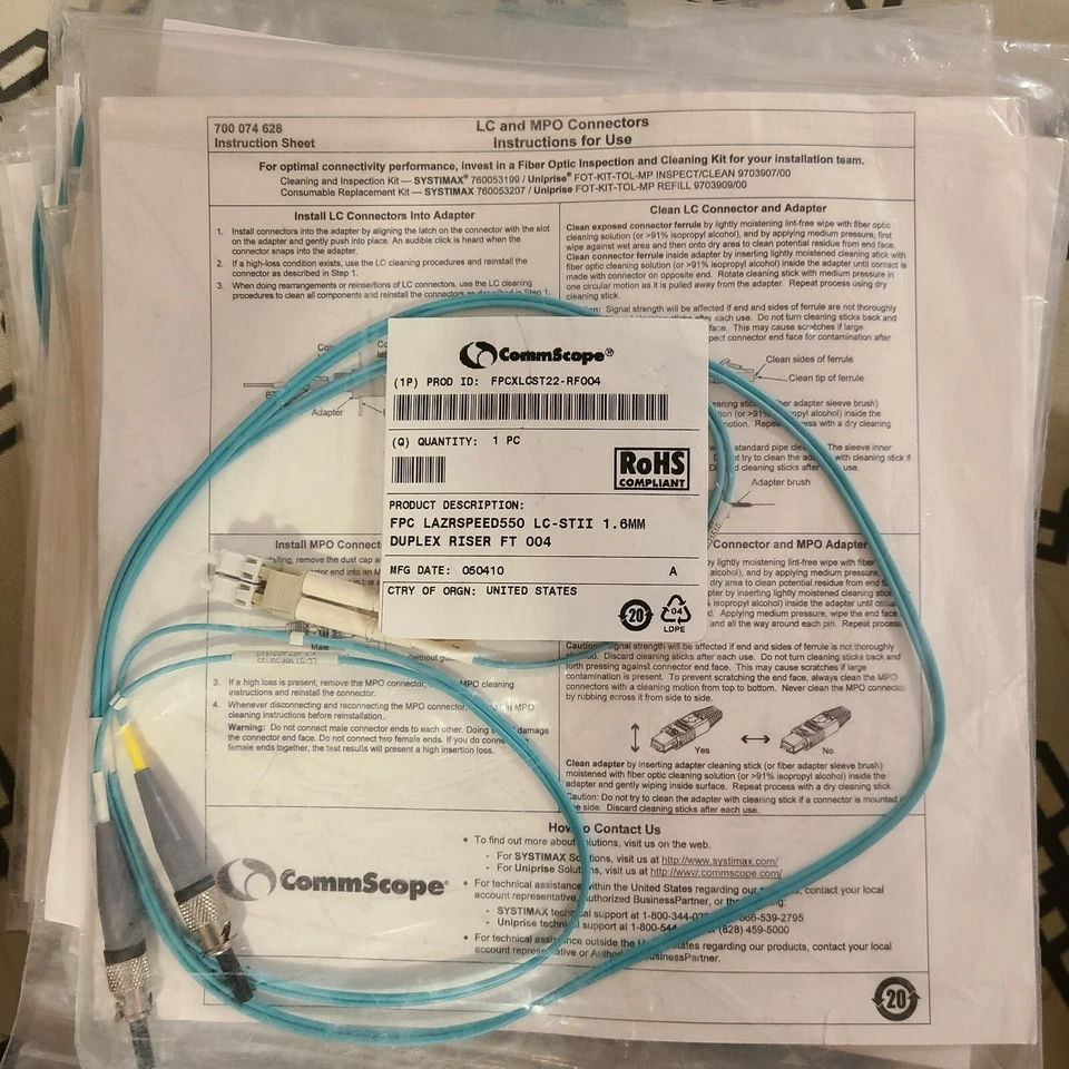 FPC LazrSPEED LC to ST2, Fiber Patch Cord, 1.6 mm Duplex, Riser, 4 FT - Image 1 of 1