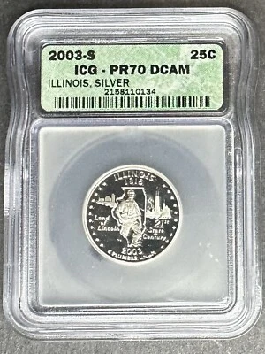 2003-S Silver Proof Illinois Quarter ICG PR-70 DCAM, Buy 3 Items, Get $5 Off!!! - Image 1 of 2