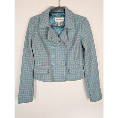 Chaqueta Abercrombie & Fitch Abrigo Guisante Tweed Cuadros Lana Azul Y2K De Colección Talla M Foto 1 de 4