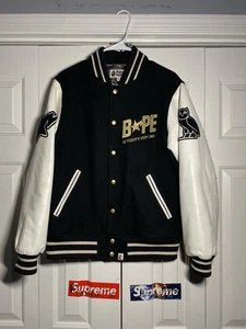 SIZE M A BATHING APE OVO DRAKE BAPE VARSITY JACKET LEATHER WOOL Travis Sb Retro - Picture 1 of 24