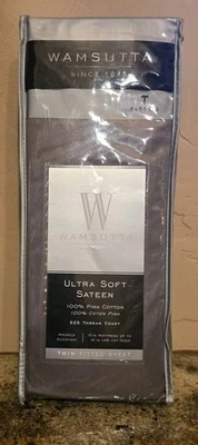 Wamsutta Pima Sateen 525 Thread Count Twin Fitted Sheet Gray Wrinkle Free - Image 1 of 3
